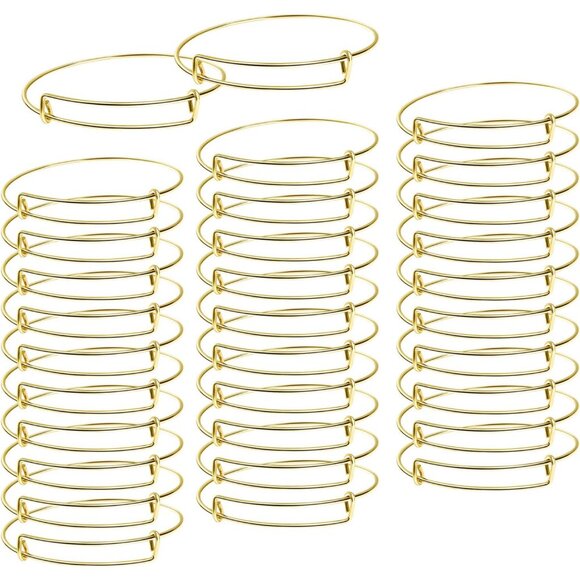 Versatile 60Pcs Gold Bangles - Adjustable Wire Blank Bracelets for All Occasions - Picture 1 of 7